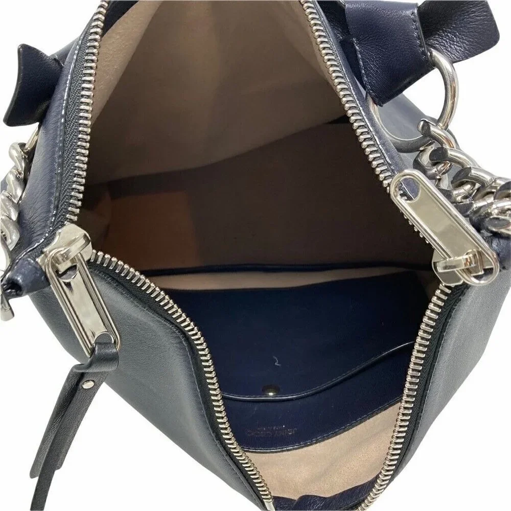 Jimmy Choo Raven Hobo Handbag Purse Black Leather Pocket Double Zipper Chain
